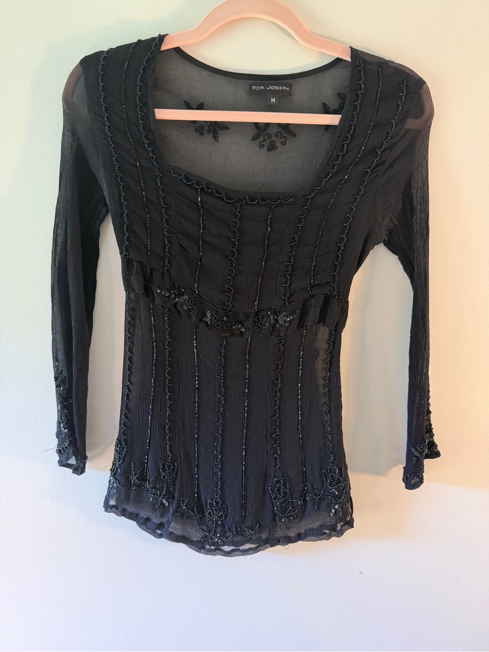 For Joseph Black Sheer Beaded Sequin Y2K Top Tagged M Fits XS